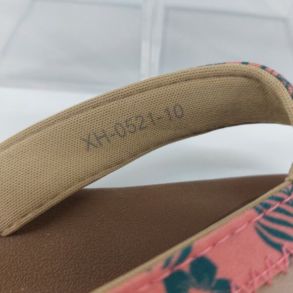 Hi Tide Flip Flop Sandals XH-0521-10 Coral Green Hawaiian Print Size 10 - Picture 4 of 12